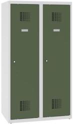 Malow Alacsony iskolai öltözőszekrény, 2 ajtós, 400 mm, szürke/zöld, hárompontos hengerzárral
