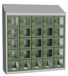 Malow Olaf hegesztett szekrény személyes tárgyakra áttetsző ajtóval, 25 box, elfordítható zár, szürke/zöld