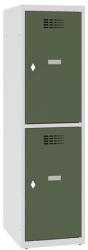 Malow Alacsony iskolai öltözőszekrény, 2 rekeszes, 400 mm, szürke/zöld, forgóretesszel