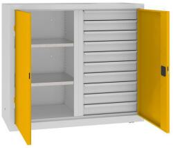 MALOW Fém műhelyszerszámszekrény fiókokkal, 104 x 120 x 50 cm, 10 fiókos, szürke/sárga