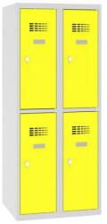 Malow Alacsony iskolai öltözőszekrény, 4 rekeszes, 300 mm, szürke/sárga, forgóretesszel