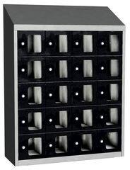 Malow Olaf hegesztett szekrény személyes tárgyakra áttetsző ajtóval, 20 box, elfordítható zár, szürke/antracit