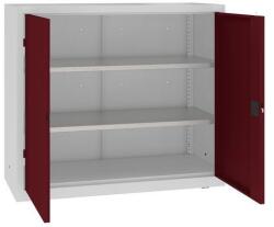 MALOW Fém műhelyszekrény, 104 x 120 x 50 cm, 2 polccal, szürke/sötét. piros