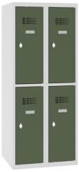 Malow Alacsony iskolai öltözőszekrény, 4 rekeszes, 300 mm, szürke/zöld, forgóretesszel