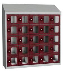 Malow Olaf hegesztett szekrény személyes tárgyakra áttetsző ajtóval, 25 box, elfordítható zár, szürke/sötétpiros