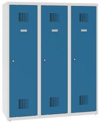 Malow Alacsony iskolai öltözőszekrény, 3 ajtós, 400 mm, szürke/kék, hengerzárral