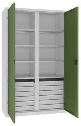 MALOW Fém műhelyszerszámszekrény fiókokkal, 199 x 120 x 50 cm, 12 fiók, szürke/zöld