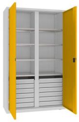 MALOW Fém műhelyszerszámszekrény fiókokkal, 199 x 120 x 50 cm, 12 fiók, szürke/sárga