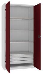 MALOW Fém műhelyszekrény, 199 x 100 x 50 cm, 3 fiókos, szürke/sötét. piros