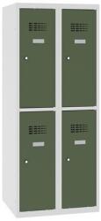 Malow Alacsony iskolai öltözőszekrény, 4 rekeszes, 300 mm, szürke/zöld, hengerzárral