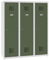 Malow Alacsony iskolai öltözőszekrény, 3 ajtós, 400 mm, szürke/zöld, hengerzárral