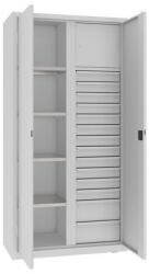 MALOW Fém műhelyszerszámszekrény fiókokkal, 199 x 100 x 50 cm, 14 fiókos, szürke/szürke