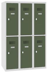Malow Alacsony iskolai öltözőszekrény, 6 rekeszes, 300 mm, szürke/zöld, forgóretesszel