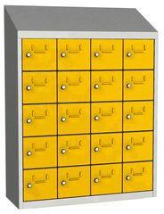Malow Olaf hegesztett szekrény személyes tárgyakra, 20 box, elfordítható zár, szürke/sárga