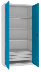 MALOW Fém műhelyszekrény, 199 x 100 x 50 cm, 3 fiókos, szürke/világoskék