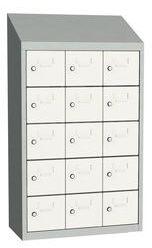 Malow Olaf hegesztett szekrény személyes tárgyakra, 15 box, elfordítható zár, szürke/fehér