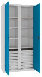 MALOW Fém műhelyszerszámszekrény fiókokkal, 199 x 100 x 50 cm, 12 fiókos, szürke/világoskék