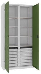 MALOW Fém műhelyszerszámszekrény fiókokkal, 199 x 100 x 50 cm, 12 fiók, szürke/zöld