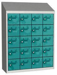 Malow Olaf hegesztett szekrény személyes tárgyakra, 20 box, elfordítható zár, szürke/türkiz