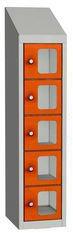 Malow Olaf hegesztett szekrény személyes tárgyakra áttetsző ajtóval, 5 box, elfordítható zár, szürke/narancssárga