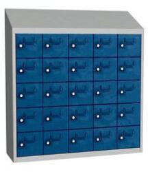 Malow Olaf hegesztett szekrény személyes tárgyakra, 25 box, elfordítható zár, szürke/sötétkék