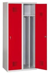 Malow Hegesztett öltözőszekrény válaszfallal Drake könnyített, 2 rekeszes, forgózárral, szürke/piros