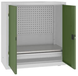 MALOW Fém műhelyszekrény perforált panellel, 104 x 100 x 50 cm, 1 fiók, szürke/zöld