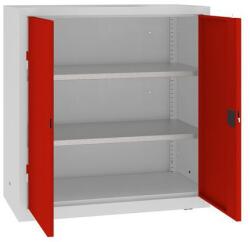 MALOW Fém műhelyszekrény, 104 x 100 x 50 cm, 2 polc, szürke/piros