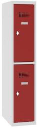 Malow Alacsony iskolai öltözőszekrény, 2 rekeszes, 300 mm, szürke/piros, forgóretesszel