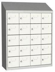 Malow Olaf hegesztett szekrény személyes tárgyakra, 20 box, elfordítható zár, szürke/fehér