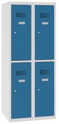 Malow Alacsony iskolai öltözőszekrény, 4 rekeszes, 300 mm, szürke/kék, hengerzárral