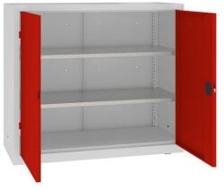 MALOW Fém műhelyszekrény, 104 x 120 x 50 cm, 2 polc, szürke/piros