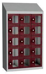 Malow Olaf hegesztett szekrény személyes tárgyakra áttetsző ajtóval, 15 box, elfordítható zár, szürke/sötétpiros