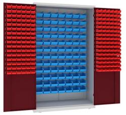 Malow Fém műhelyszekrény dobozokkal, 199 x 120 x 50 cm, szürke/sötét. piros