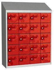 Malow Olaf hegesztett szekrény személyes tárgyakra, 20 box, elfordítható zár, szürke/piros