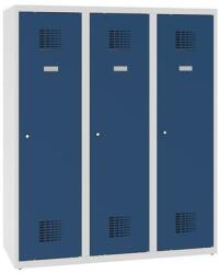 Malow Alacsony iskolai öltözőszekrény, 3 ajtós, 400 mm, szürke/sötét kék, hárompontos hengerzárral