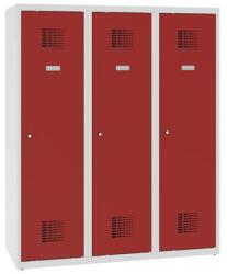 Malow Alacsony iskolai öltözőszekrény, 3 ajtós, 400 mm, szürke/piros, hengerzárral
