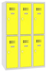 Malow Alacsony iskolai öltözőszekrény, 6 rekeszes, 300 mm, szürke/sárga, forgóretesszel