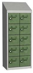 Malow Olaf hegesztett szekrény személyes tárgyakra, 10 box, elfordítható zár, szürke/zöld