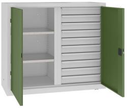 MALOW Fém műhelyszerszámszekrény fiókokkal, 104 x 120 x 50 cm, 10 fiókos, szürke/zöld