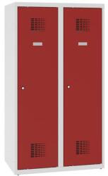 Malow Alacsony iskolai öltözőszekrény, 2 ajtós, 400 mm, szürke/piros, hengerzárral