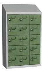Malow Olaf hegesztett szekrény személyes tárgyakra, 15 box, elfordítható zár, szürke/zöld