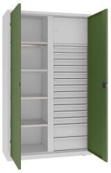 MALOW Fém műhelyszerszámszekrény fiókokkal, 199 x 120 x 50 cm, 14 fiók, szürke/zöld