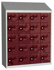 Malow Olaf hegesztett szekrény személyes tárgyakra, 20 box, elfordítható zár, szürke/sötétpiros