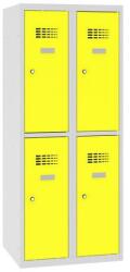Malow Alacsony iskolai öltözőszekrény, 4 rekeszes, 300 mm, szürke/sárga, hengerzárral