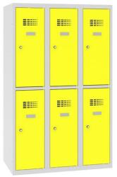 Malow Alacsony iskolai öltözőszekrény, 6 rekeszes, 300 mm, szürke/sárga, hengerzárral