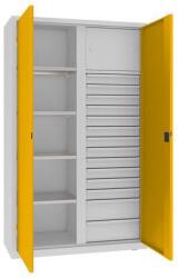 MALOW Fém műhelyszerszámszekrény fiókokkal, 199 x 120 x 50 cm, 14 fiók, szürke/sárga