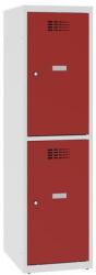 Malow Alacsony iskolai öltözőszekrény, 2 rekeszes, 400 mm, szürke/piros, hengerzárral