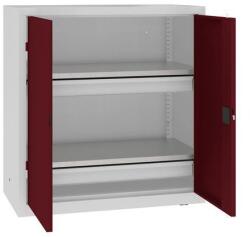 MALOW Fém műhelyszekrény, 104 x 100 x 50 cm, 2 fiókos, szürke/sötét. piros