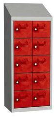 Malow Olaf hegesztett szekrény személyes tárgyakra, 10 box, elfordítható zár, szürke/piros